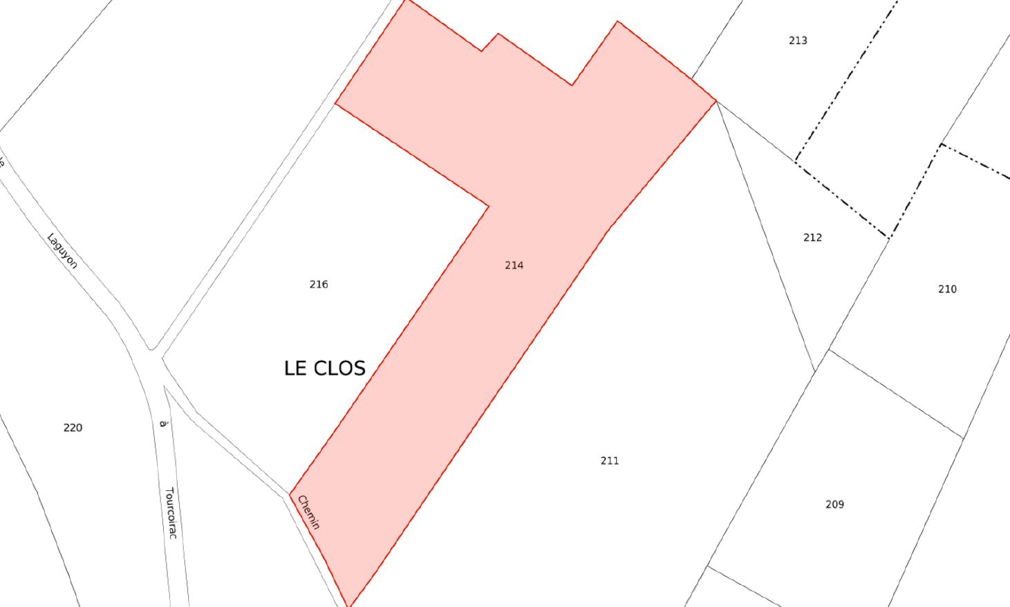 Plan cadastral de la parcelle A214